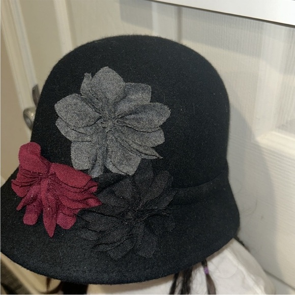 Black Cloche Hat with Floral Accents - Picture 3 of 5